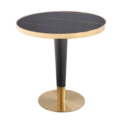 China Convertible restaurant dining table stainless steel table leg with art stone /wood table top furniture for sale