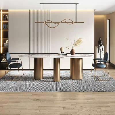 China Italian light luxury luxury rock flat table extendable high end special shaped marble dining table with 6 chair for sale