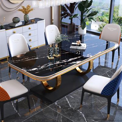 China New Design 2021 Modern Marble Dining Table Restaurant Long Table And Chair Set 8 Seater Modern Furniture for sale