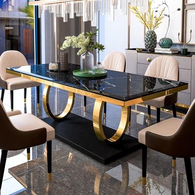 China Restaurant Furniture Metal Dining Set Extendable Dining Table Set Marble Dining Table With 6 Chair for sale