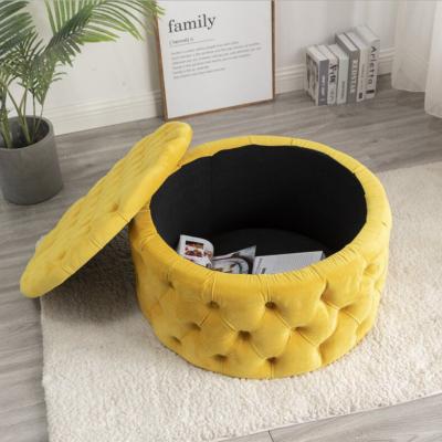 China Foldable Italian Style Round Velvet Dining Living Room Stool Sofas Storage Stool Pouf for sale