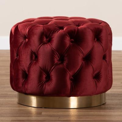 China New Design Foldable Velvet Adorned Stainless Steel Base Round Ottoman Sofa For Living Room Bedroom Hotel Restaurant for sale