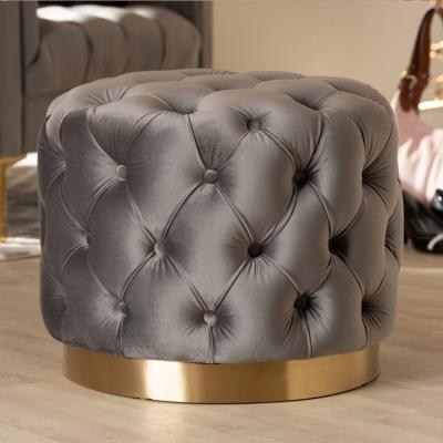 China Foldable Round Velvet Footstool Modern Velvet Base Ottoman Wooden Pouf For Home Bedroom for sale