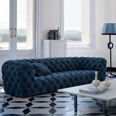 China Foldable Luxury Style Three Seater Living Room Couch Set Italian Modern Blue Furniture Leather Chesterfield Sofa for sale