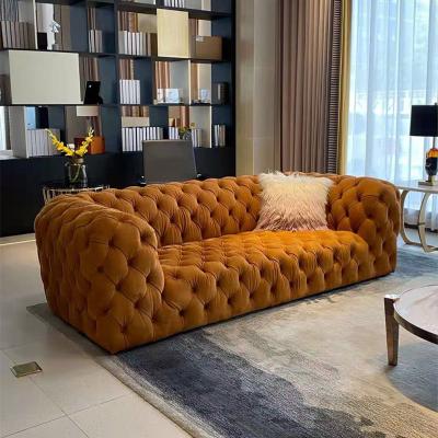 China European Modern Home Furniture Foldable Velvet Upholstered Couch Chesterfield Sofa Living Room Furniture Sofa Set for sale