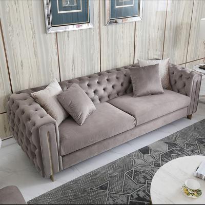 China Foldable Home Furniture 3 Seat Couch Living Room Design Elegant Button Tufted Velvet Chesterfield Sofa for sale