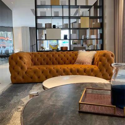 China Fascinating Contemporary Sofa Foldable Sala Mueble Modern Chesterfield Luxury Suede Velvet Living Room Canape Adorned Three Seater Sofa for sale