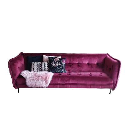 China Chesterfield Foldable Button Tufted Living Room Chaise Lounge Sofa French Velvet Red Color Sofa For for sale