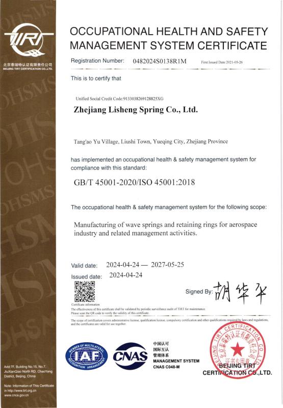 ISO45001:2018 - Zhejiang Lisheng Spring Co.,Ltd