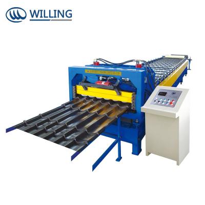 China Building Material Shops Hangzhou Good Quality Hydraulic Cutting Concrete Metal Roofing Glazed Tile Roll Forming Machinery For Construction for sale