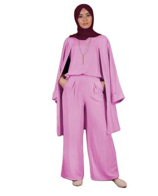 China Wholesale Breathable Autumn Abaya Set Kaftan Dubai Muslim Cardigan Tops Pants Islamic Clothing for sale