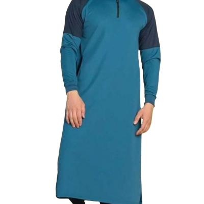 China Modest Muslimah Styling Design Muslim Ethnic Clothing Thobe With Zipper And Pocket Waist Solid Color Islamic Arab Dress Saudi Arabian Mens Clothing Fashion for sale