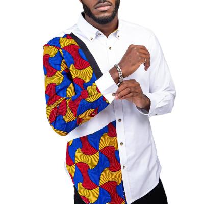 China Viable Men's Hippy African Tribal Graphic Design Patchwork Patchwork Slim Fit Button Up Long Sleeve Mandarin Collar Shirts for sale