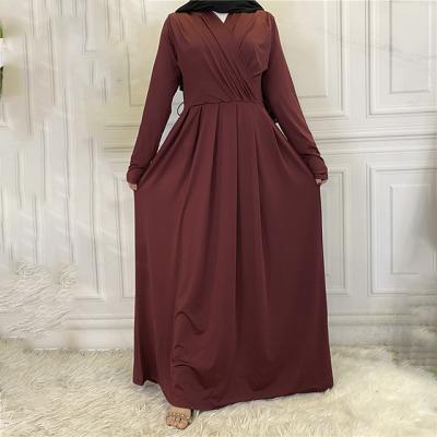 China Wholesale Women Long Sleeve Pleated Muslim Traditional Islamic Clothing Muslim Abaya Dress Tank Top With Belt for sale