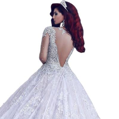 China Breathable Luxury Rhinestone Wedding Dresses Heavy Beaded Handmade Crystal Ball Gown Arab Wedding Dresses for sale