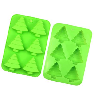 China 6 Cavity Christmas Tree Silicone Cake Mold Fondant Tool Viable Baking Molds for sale