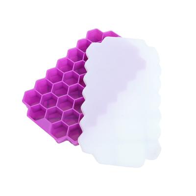 China 37 Grids Food Grade Honeycomb Shape Ice Cube Tray Frozen Cube Silicone Mold Eco-Friendly Fondant Tool With Lids for sale