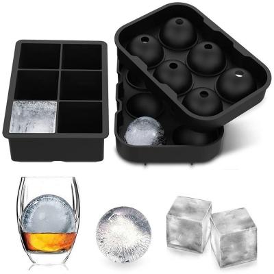 China Stocked Premium 6 Holes 3D Sphere Silicon Whiskey Ice Cube Mold Trays And Square Shapes Silicone Ice Mold for sale