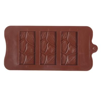 China Viable 3 Cavity Rectangle Sheet Silicone Mold Brick Chocolate Mold Leafage Ice Cube Tray for sale