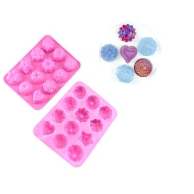 China 12 Cavity Viable Flowers Silicon Cake Biscuit Silicone Mold Fondant Tool Soap Baking Molds for sale