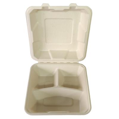 China 8 Inch Sustainable Take Out Disposable Sugarcane Bagasse 3 Compartment Biodegradable Food Container for sale