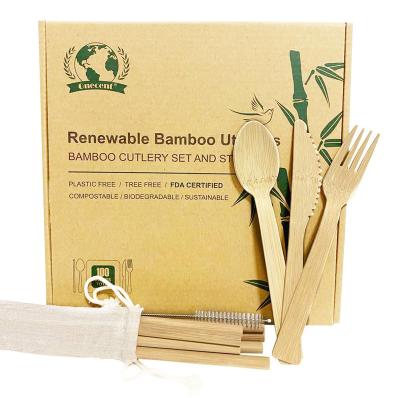 China Premium Food Safe Restaurant Quality Compostable Disposable Bamboo Cutlery Set, Biodegradable Bamboo Cutlery Set for sale