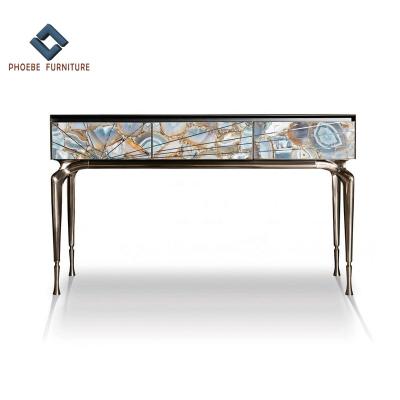 China Marble Decorated Luxury Artistic Marble Decorated Console Cabinet With Metal Legs High Slim Table for sale