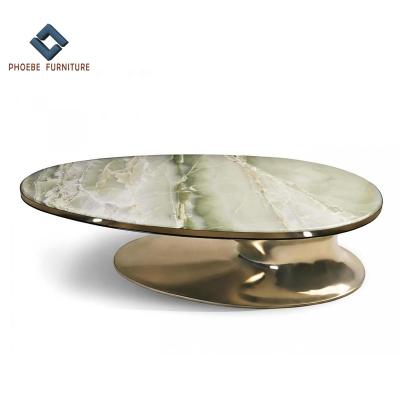 China Oval Shape Oval Marble Top Luxury Coffee Table With Special Cooper Base Middle Center Table for sale