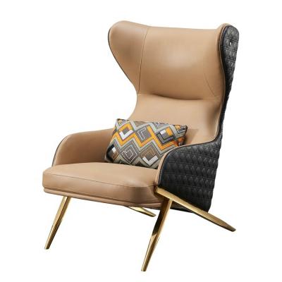 China Tan Leather Reclining Lounge Lounge Club Wingback Chair With Metal Legs for sale