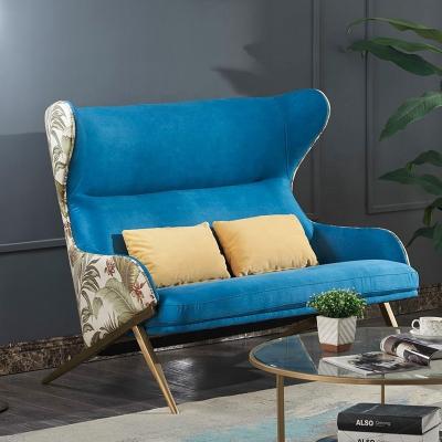 China Nordic blue extended wings high lounge velvet fabric relax loveseat sofa chair for sale