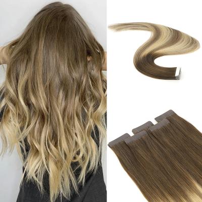 China Free Shipping High Quality Remy Hair Silky Straight Wave European Seamless Hair Extension 100% Invisible Balayage Tape Hair Extension for sale