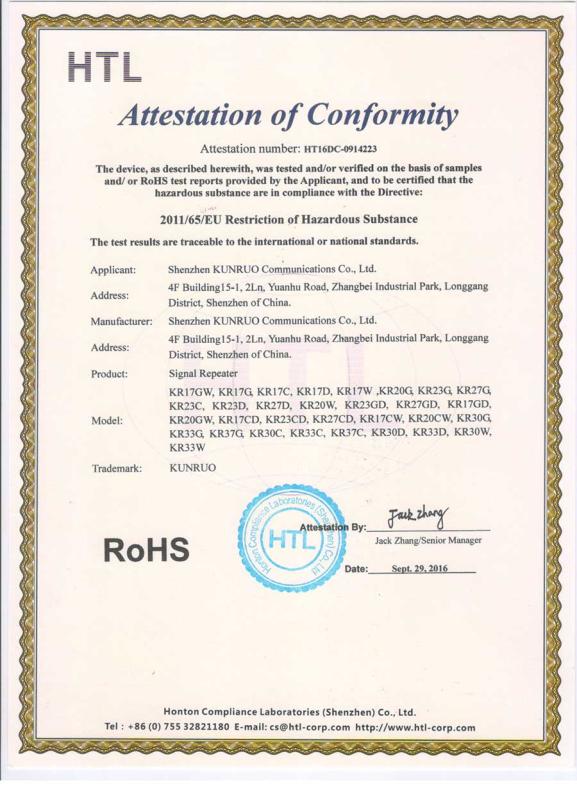 RoHS - Shenzhen Kunruo Communication Co., Ltd.