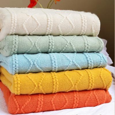 China Inyahome Wearable Knitted Textured Throw Blanket Wave Throws Soft Blanket With Tassel Lightweight Warm Decorative Throw Blanket for sale