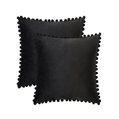 China Inyahome Velvet Pompom Anti-pilling Decorative Pillowcase Tile Cover for Sofa Bed Sofa Chair Soft Cushion Case Home Decor Square for sale