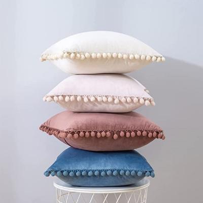 China Inyahome Anti-pilling Solid Color Velvet Throw Pompom Pillow Covers Pillowcase For Home Decor Sofa Living Room Bed Couch Farmhouse Outdoor for sale