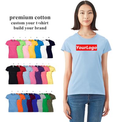 China The Simply 100% Plain Women's T-shirts Anti-wrinkle Manufacturer Ladies Custom Unisex Round Cotton Wholesale Women's T-Shirts for sale