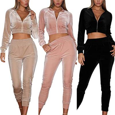 China Custom Made Women High Quality Breathable Velor Tracksuits Sweatsuits For Women Autumn Tracksuit Two Piece Set for sale