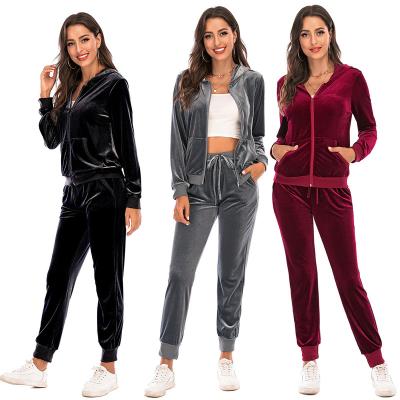 China High Quality Jogger Breathable Sweatsuits Set Full Zipper Hoodie Tracksuit 2 Piece Set Velvet Tracksuit For Women for sale