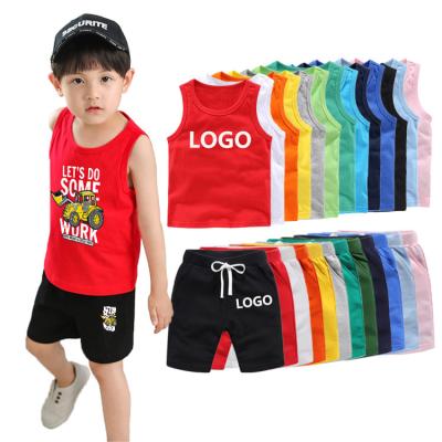 China Custom Logo Summer Cotton Sleeveless Casual Vest Shorts Kids Wear Baby Boy Clothing Sets Kids Clothing Sets for sale