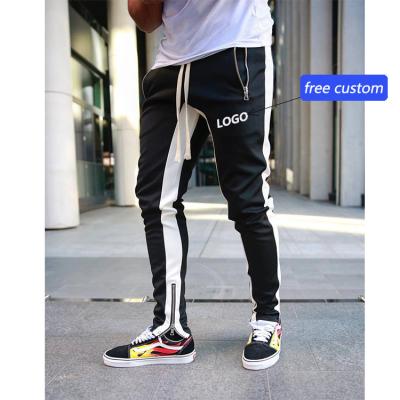 China Black Gray Custom Jogger Customized Anti-Wrinkle High Quality Fleece Slim Fit Mens Zipper Sweatpants for sale