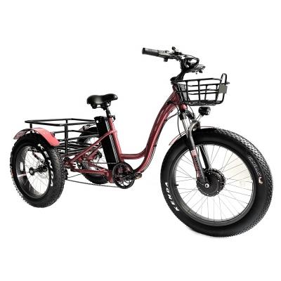 China Popular seller 3 easy wheels cargo e-tricycle aluminum lithium battery 48V 500W 24/20 inch fat tire electric tricycle for sale