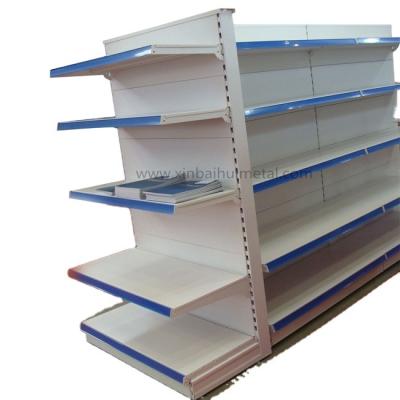 China OEM simple high quality white metallic blue steel white metallic steel heavy duty 5 layers Eupo style supermarket display gondola display shelf Eupo style heavy duty rack SETS for sale