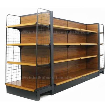 China 4 Layer Supermarket Shelf Single Side XINBAIHUI Shelves Supermarket Store Fruits And Vegetables Show Super Market Wooden Grain Shelf for sale