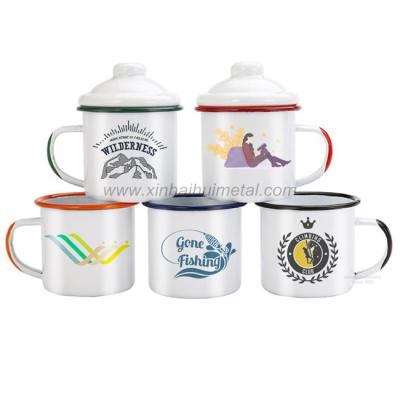 China Stainless Steel Sustainable Mouth Series Enamel Camping Mug In Customized Logos And Colors for sale