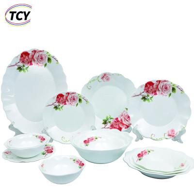 China New Design Opal Glassware 30pcs Dinnerware Set Bowl Color Box Dish And Viable Glass Soup Bowl With New Decal for sale