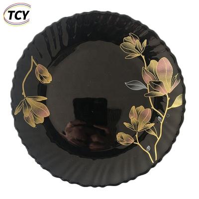 China Wholesale Cheap Turkish Custom Made Dinner Plate Craft Black Craft Decal Tempered Glass Dinner Plate Dinner Plate for sale