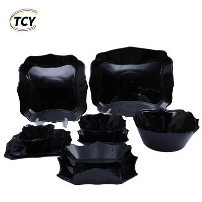 China Viable Wholesale Microwave Safe Opal Cutlery 26 Piece Set Bowl Black Opal Glassware Cutlery Box Customized Decal Dinner Plate for sale