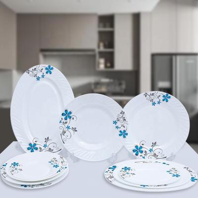 China Viable Wholesale Hotel Tableware Glass Dinner Dish Set Price 2022 New Opal Fixed Style Porcelain Dinnerware Set Restaurant Tableware for sale