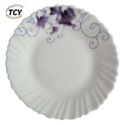 China 10.5 Customized Cheap Floral Decorative Dinner Dish Self Serving Dish Hotel Self Serving Tempered Glass Decorative Dinner Dish for sale