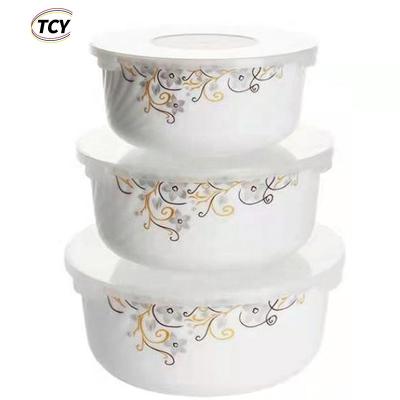 China LOGO Insurance Bank Opening Gift Custom Viable 3 Piece Opal Glassware Preserving Bowl Sealed Microwave Noodle Bowl Food for sale